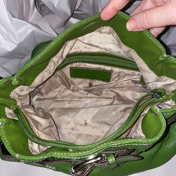 Tignanello Green Pebbled Leather Shoulder Bag Buckle Detail east west handbag - Picture 5 of 11